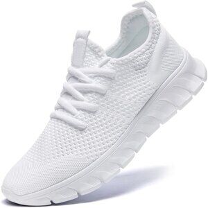 EkRBXA Men White Gym Shoes Non Slip Walking Athletic Slip on Breathable Sneakers